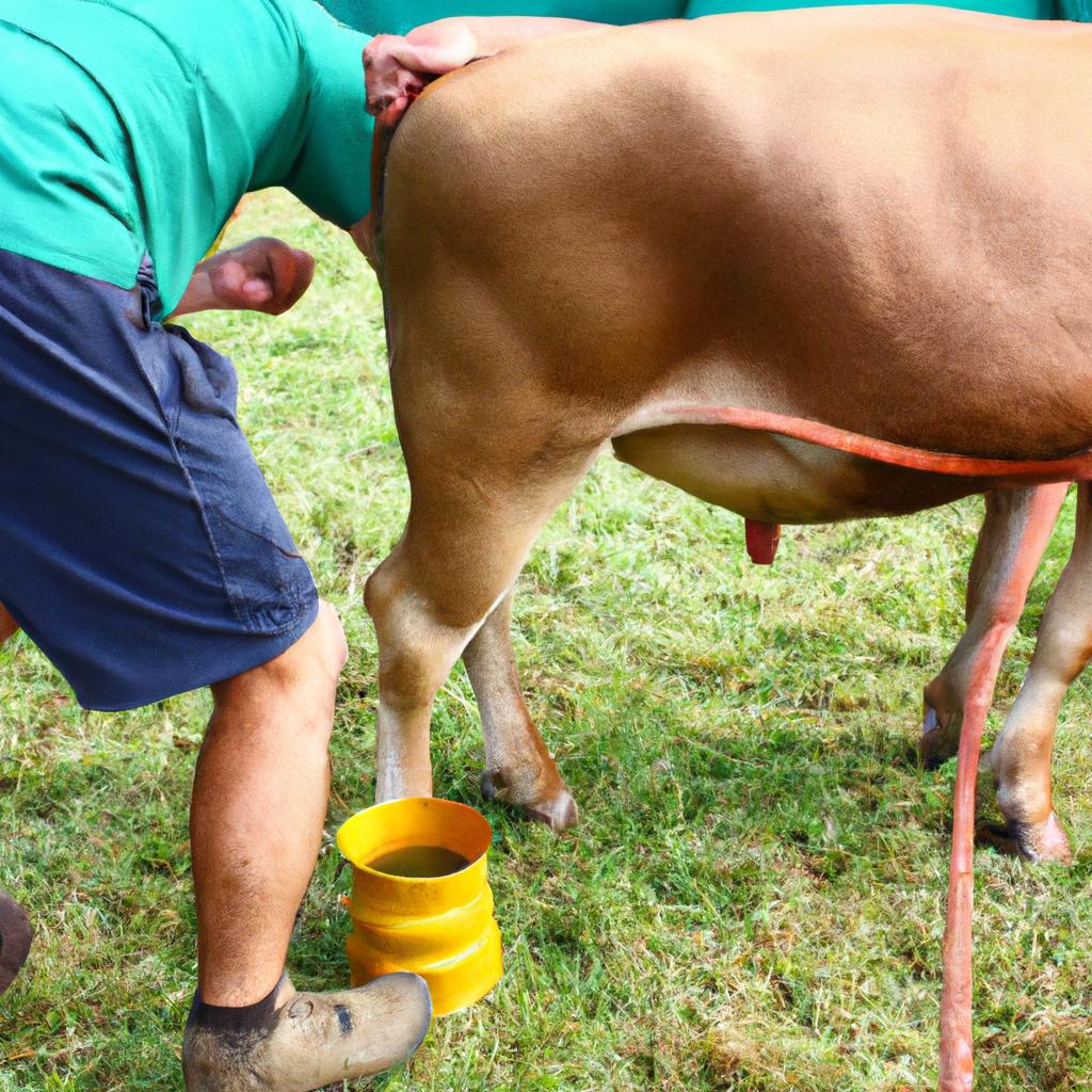 Person artificially inseminating a cow