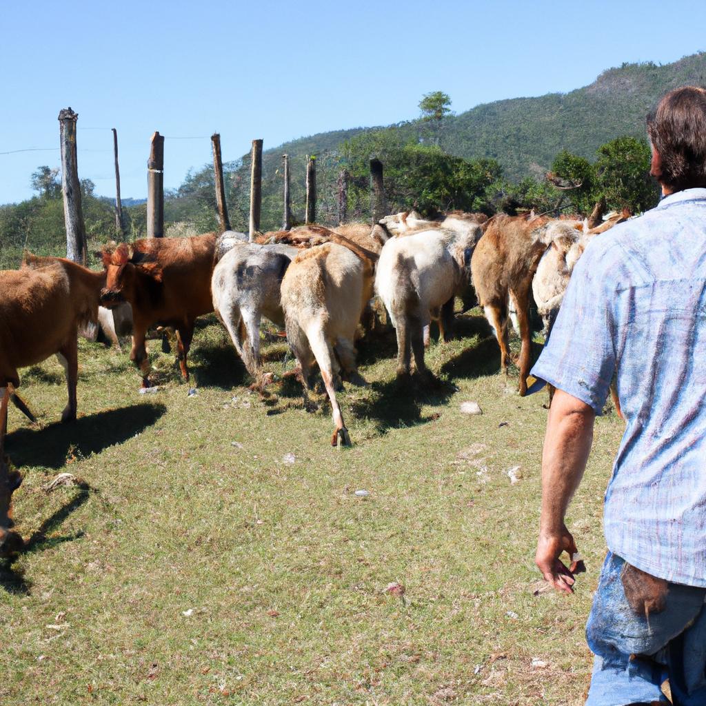 Person herding cattle on ranch