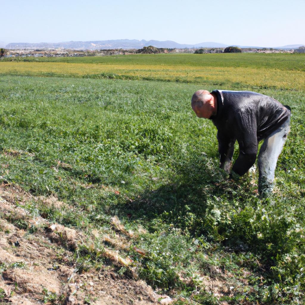Person tending to crops outdoors