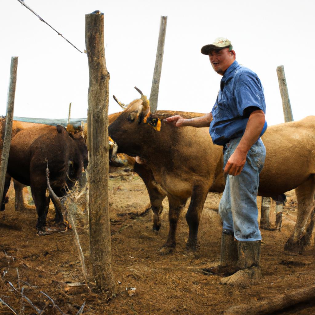Rancher tending to livestock