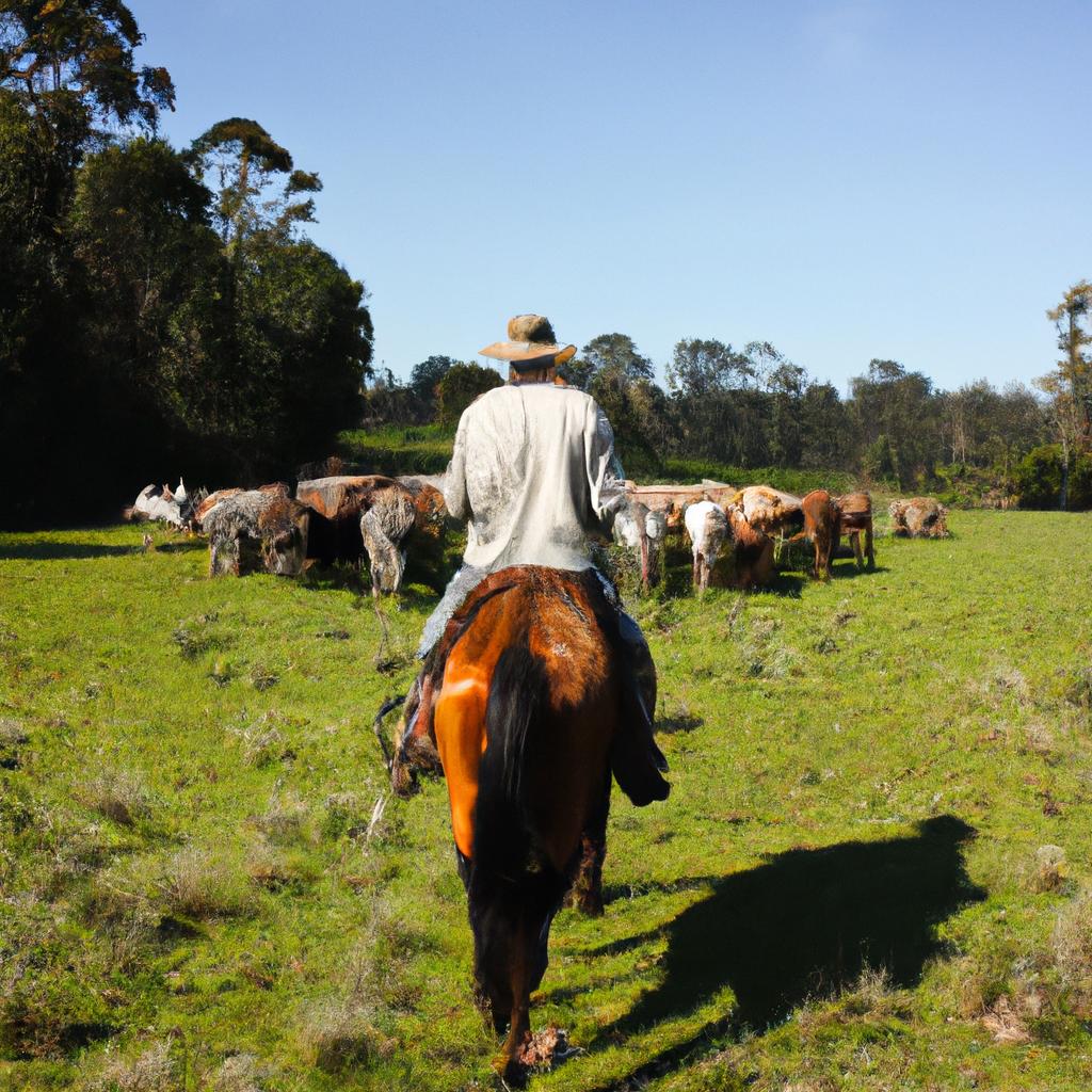 Person herding cattle on horseback