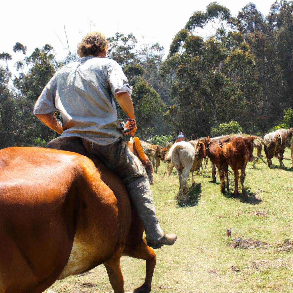Person herding cattle on horseback
