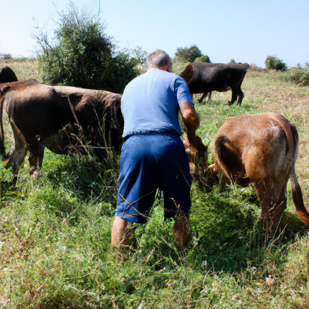 Person tending to grazing livestock