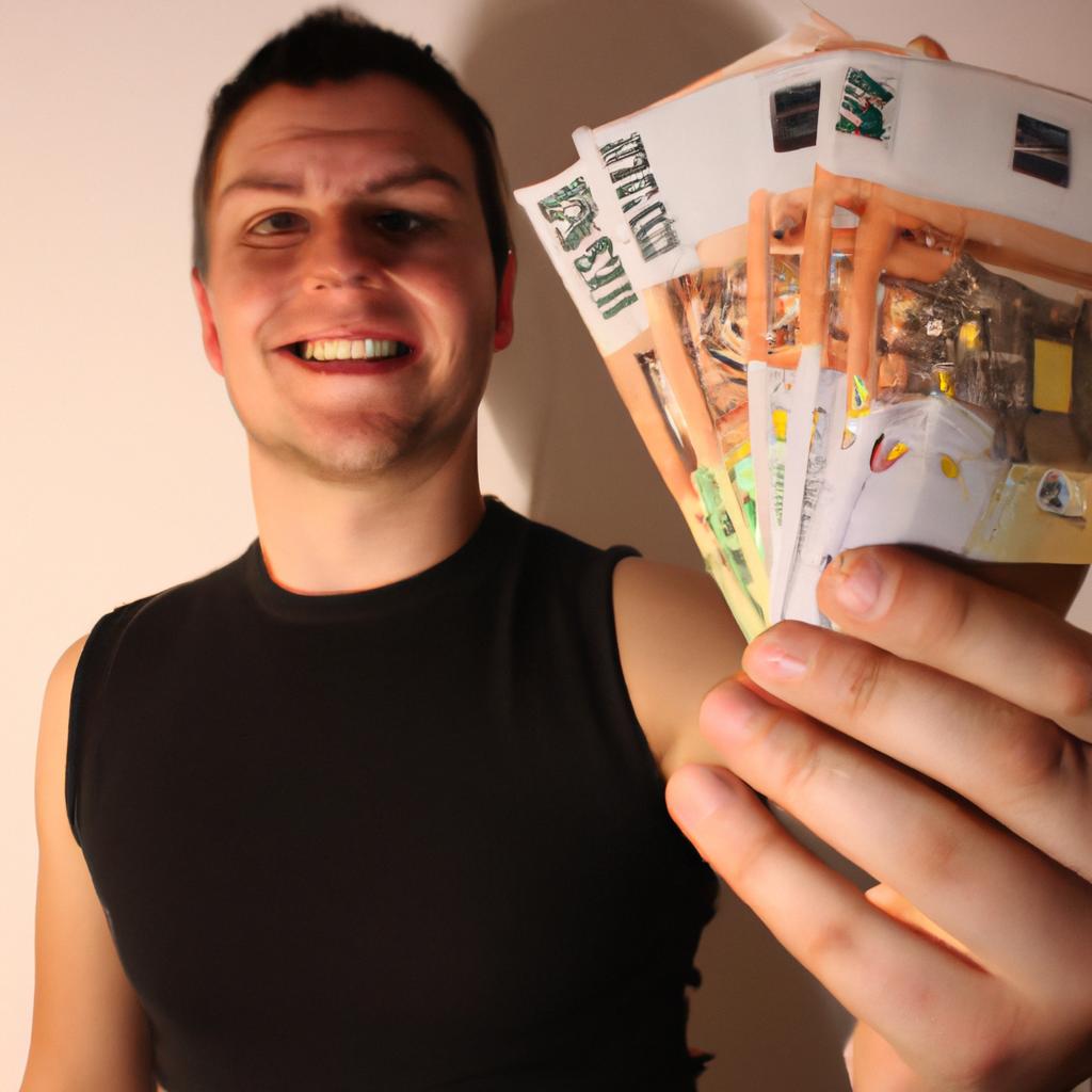Person holding money and smiling