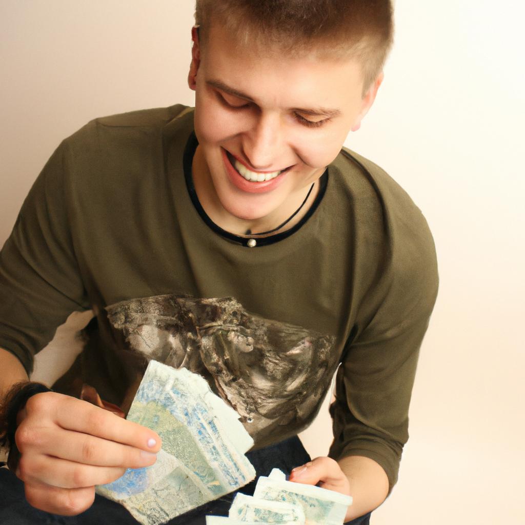 Person counting money and smiling