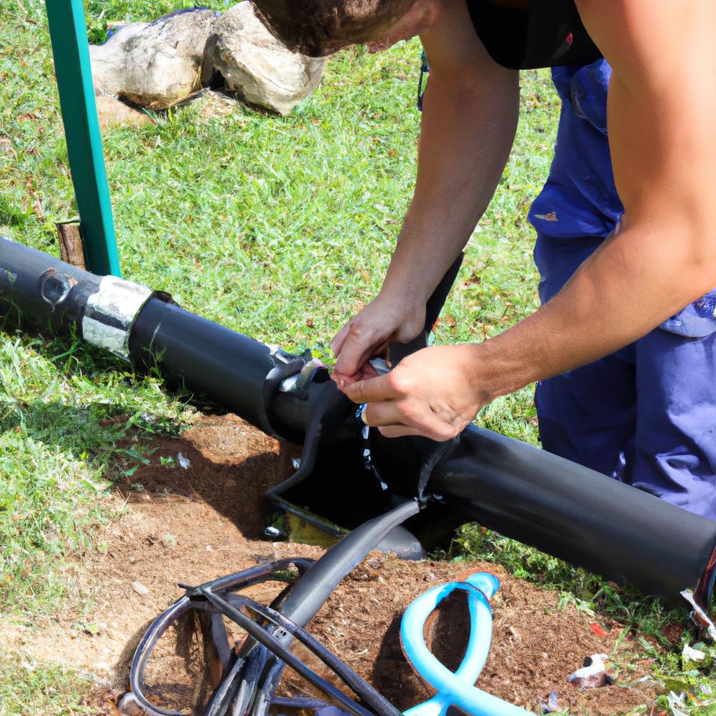 Person installing irrigation system equipment